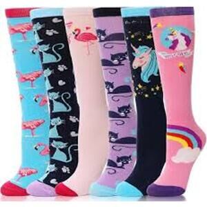 New Girls Knee High Socks 6 Pairs Fun Animal Cartoon Size 3–12 Years